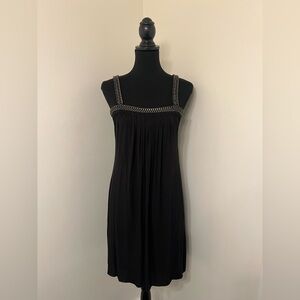 Bailey 44 Black Jersey dress with chrome chain detail. Size S.